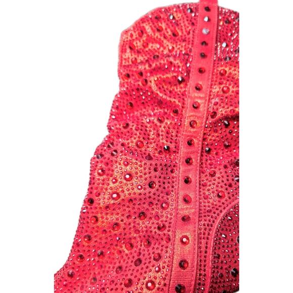 Bling Rhinestone Cowboy Cowgirl Western Mid Calf Slouch Boots 8.5 Holiday - Picture 3 of 7